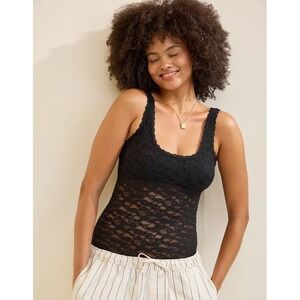 Aerie Show Off Vintage Lace Scoop Black Floral Bodysuit Snap Gusset Small NWT